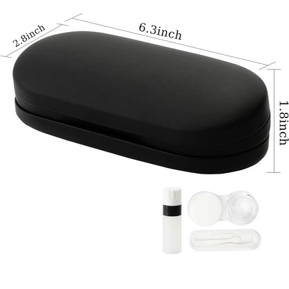 2 in 1 Contact Lens & Eyeglasses Case with Built-In Mirror, Portable Leather Travel Kit with Tweezer, Lens Remover & Solution Bottle