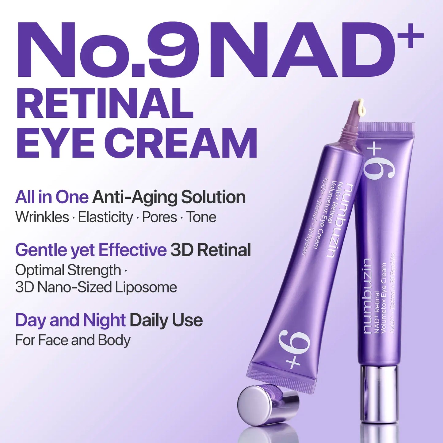 [Numbuzin Official] No.9 NAD+ Retinal Volumetox Eye Cream | All-In-One Anti-Aging Treatment for Wrinkles, Fine Lines, Dark Circles & Dark Spots | NAD+, Retinal, 50 Peptides, Niacinamide, Ceramides | Face to Body, Skin Longevity | 0.67 Fl. Oz.