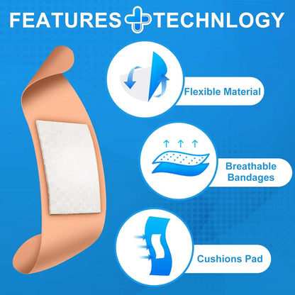 80-Pack PE Flexible Adhesive Bandages, Assorted Waterproof Breathable Bandages with Cushioned Pad for Wound Care, Variety Pack with Finger & Knuckle Bandages