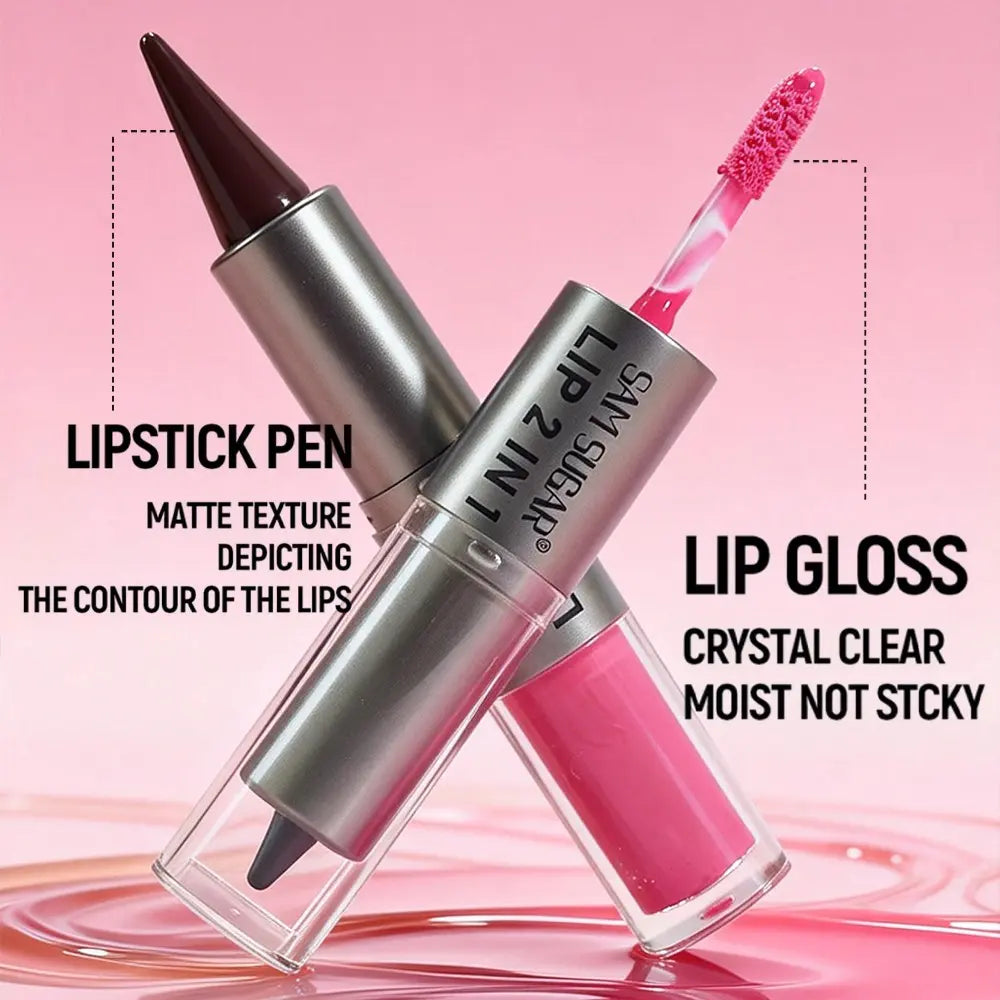 Two-In-One Lipstick & Liner, Matte Mirror Finish, Smudge-Proof, Quick-Dry, Matte Lip Gloss, Lip Product, Perfect for Parties, Birthdays, Gifts, Surprises