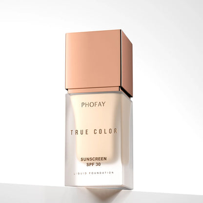 PHOFAY Tinted Foundation SPF 30 Sunscreen – Instantly Covers Acne Marks, Scars & Redness, Natural Matte Finish, Anti-Blue Light, 24H Wear, Waterproof Sweatproof, Lightweight Breathable, 98% Hide Imperfections, 91% Soften Wrinkles, True Color No Cakey