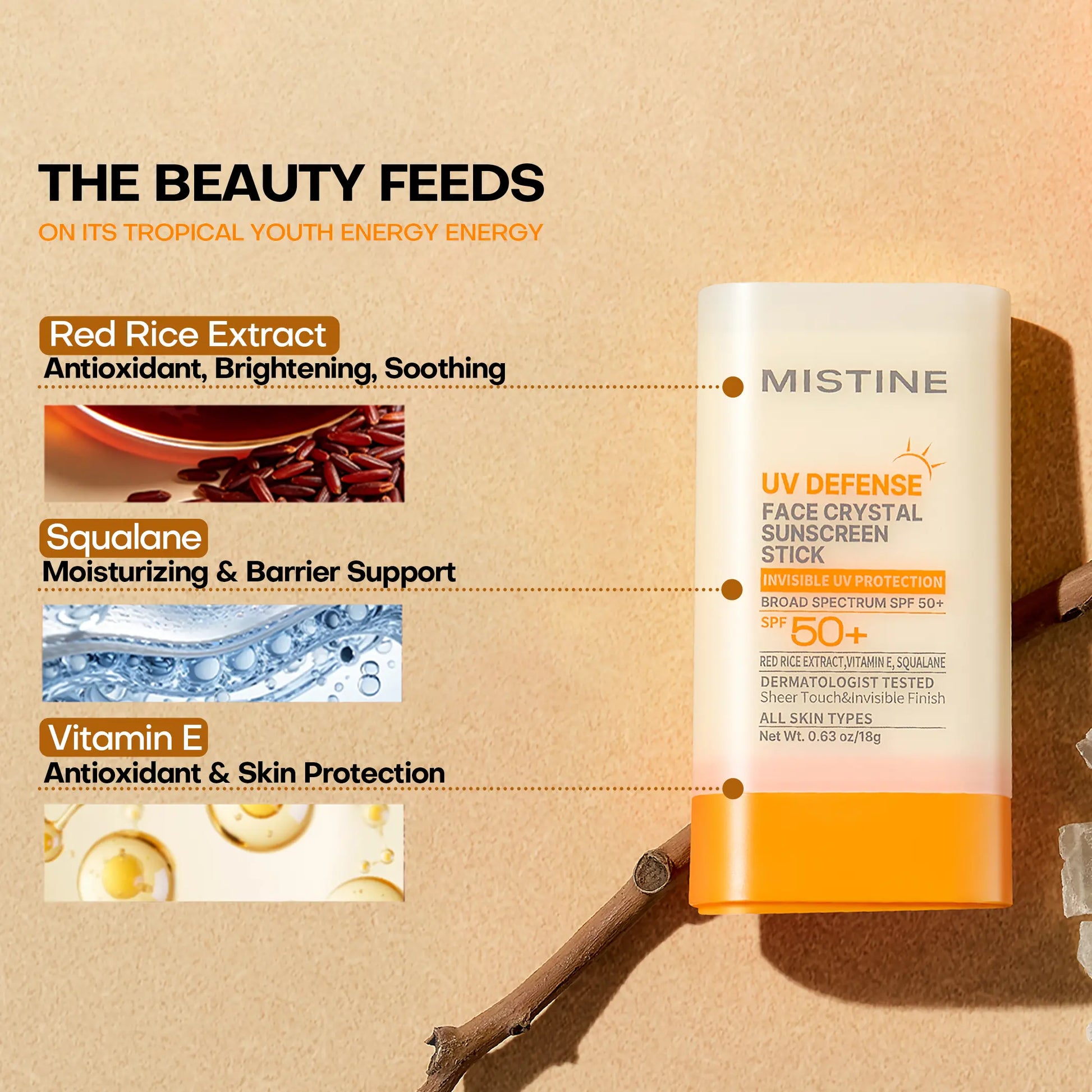 【NEW】【MISTINE Official】Uv Protection Crystal Sunscreen Stick SPF50+ | High-Performance Outdoor Sun Protection | for Face & Body | Portable for Easy Reapplication | Wider Coverage #Summervibes
