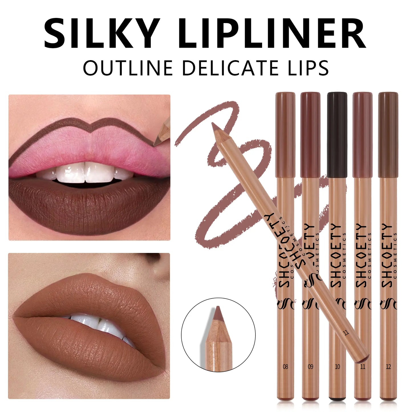 12 Pcs Nude Lip Liner Set, Natural Wood Lip Pencil Kit, Creamy Smooth Matte Formula, Long-Lasting Smudge-Resistant Lip Contour Pencils for Defined Lip Shape, Easy to Apply, Blend and Layer for Daily.