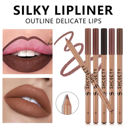 12 Pcs Nude Lip Liner Set, Natural Wood Lip Pencil Kit, Creamy Smooth Matte Formula, Long-Lasting Smudge-Resistant Lip Contour Pencils for Defined Lip Shape, Easy to Apply, Blend and Layer for Daily.