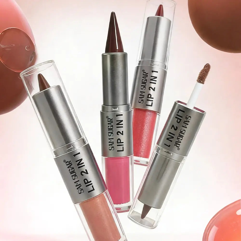 Two-In-One Lipstick & Liner, Matte Mirror Finish, Smudge-Proof, Quick-Dry, Matte Lip Gloss, Lip Product, Perfect for Parties, Birthdays, Gifts, Surprises