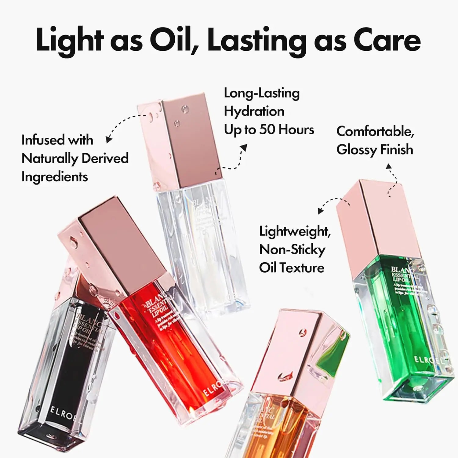 ELROEL Blanc Essential Lip Oil - Official Product 50HR Moisturizing & Hydrating Korean Lip Gloss Makeup with 6 Botanical Extracts - Lightweight, Non-Sticky Clear Essence Overnight Repair 0.15 Fl Oz #Summervibes