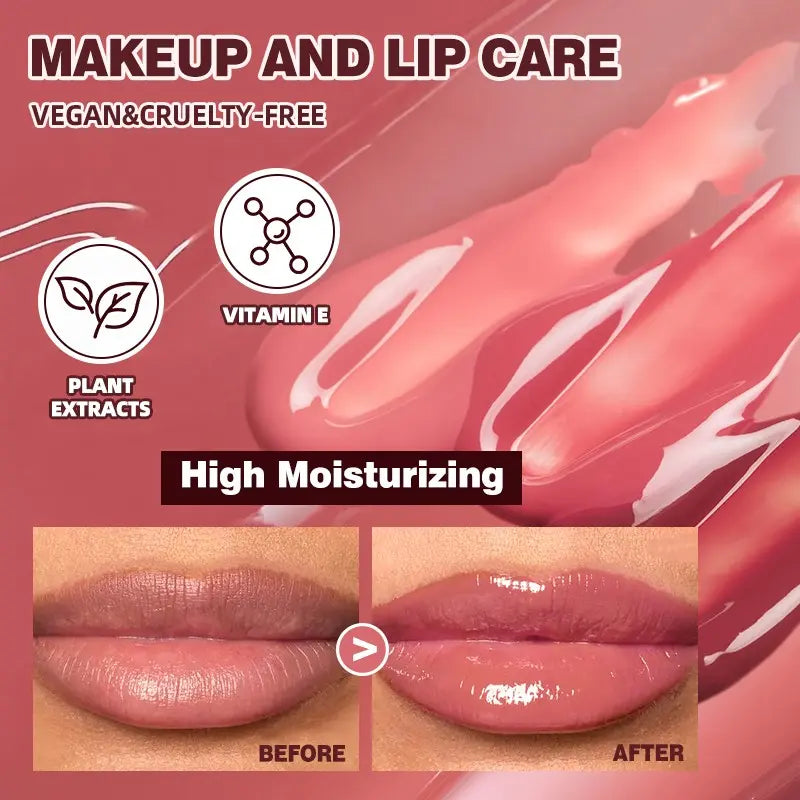 Two-In-One Lip Gloss Essence, Moisturizing Non-Greasy, Contains Vitamin E, Brightening and Nourishing, Day and Night Use