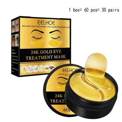 24K Gold Eye Patches - Firming, Glowing & Hydrating Hydrogel Mask for Puffy Eyes, Dark Circles, Wrinkles, Fine Lines, Eye Bags Treatment, Korean Skincare Gifts for Women and Men, 60Pcs