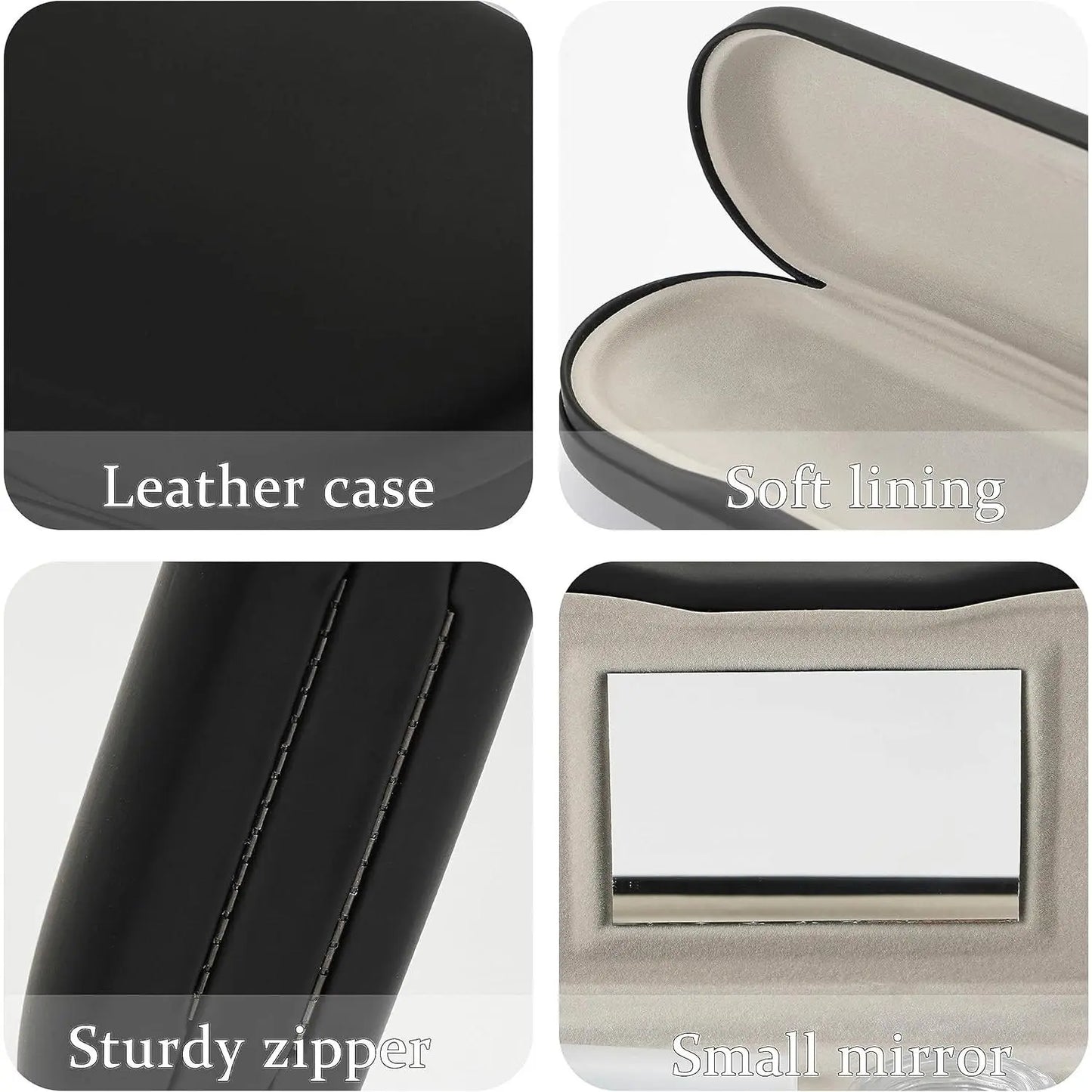 2 in 1 Contact Lens & Eyeglasses Case with Built-In Mirror, Portable Leather Travel Kit with Tweezer, Lens Remover & Solution Bottle