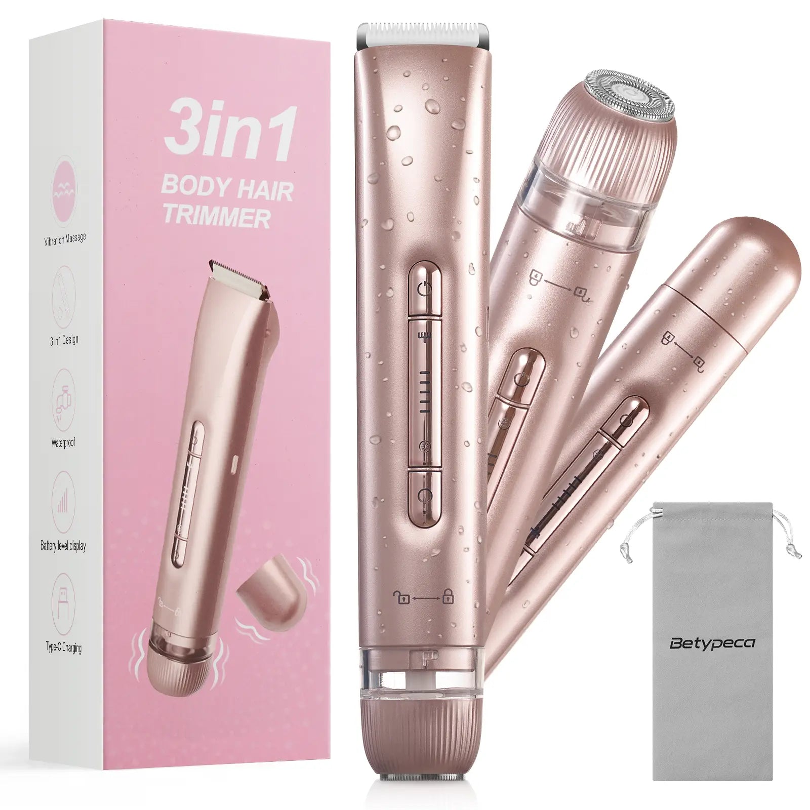 3-In-1 Bikini Trimmer for Women,Electric Shaver and Razor Rechargeable Body and Facial Epilator,Painless Trimming of Pubic Hair, Face, Underarms and Legs, IPX7 Waterproof. Vibration Massage Function 6000~7000 Vibration Min - Clipper,Gift Tiktokshopspringg