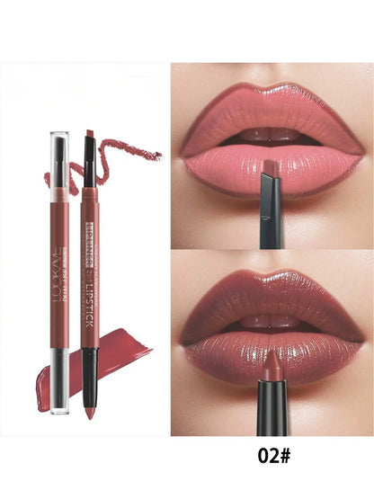 Dual Use Lip Color Matte Lip Liner Makeup Set Waterproof Long Lasting Lipstick Pencil Non Stick Cup Glossy Smooth Lip Tint Easy to Use Beauty Daily Cosmetic