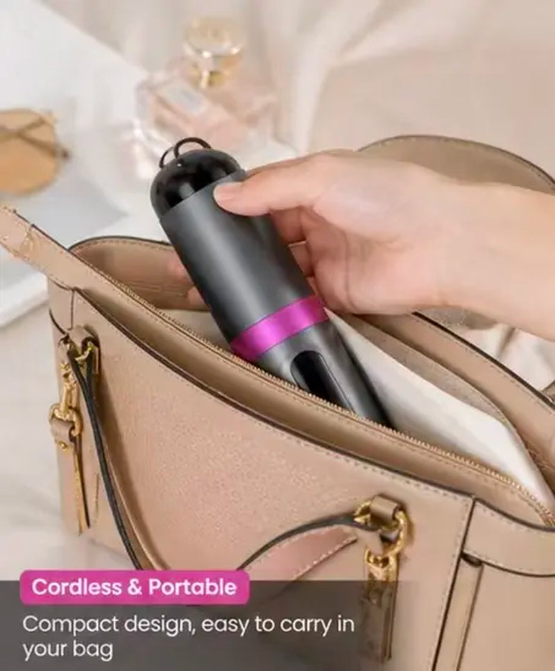 Mini Capsule Cordless Hair Straightening Brush, Rechargeable Heated Brush with LCD Display, Ceramic Bristles, Pocket-Size Travel Hair Styler for On-The-Go Use