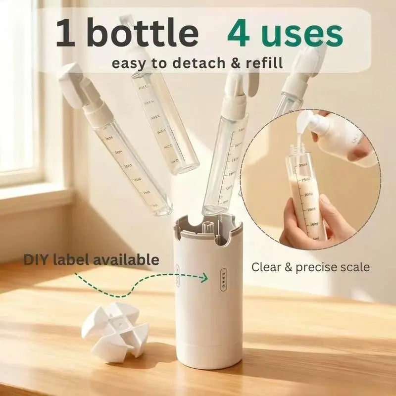 4-In-1 Portable Cosmetic Shampoo Dispensing Bottle Storage Bottle Plastic Travel Friendly Compact Design, Easy to Carry