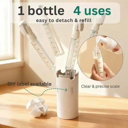 4-In-1 Portable Cosmetic Shampoo Dispensing Bottle Storage Bottle Plastic Travel Friendly Compact Design, Easy to Carry